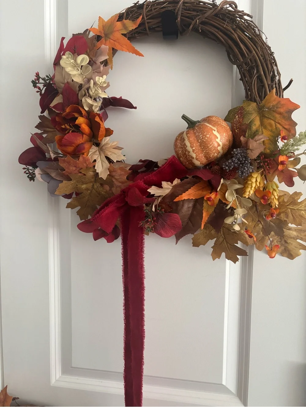 Autumn Harvest Fall Handmade Wreath w/Burgundy Touches Custom Design Final Sale